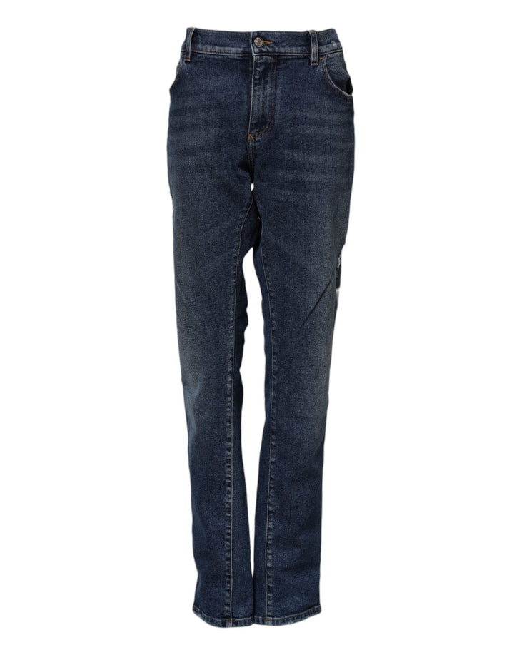 Dolce &amp; Gabbana Blue Cotton Mid Waisted Straight Denim Jeans