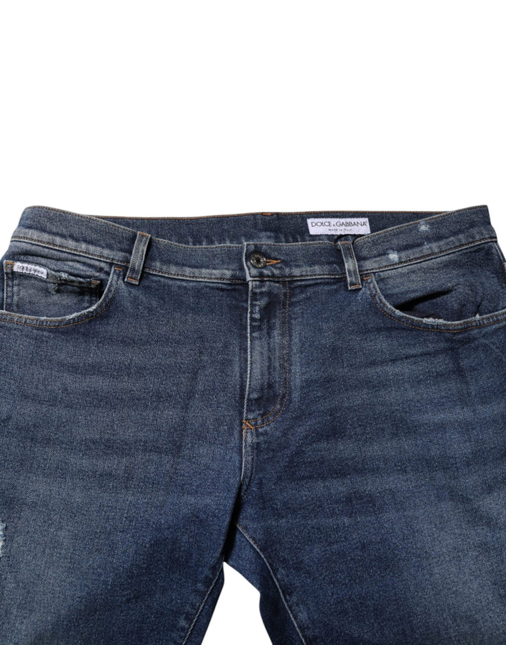 Dolce &amp; Gabbana Blue Cotton Mid Waisted Straight Denim Jeans