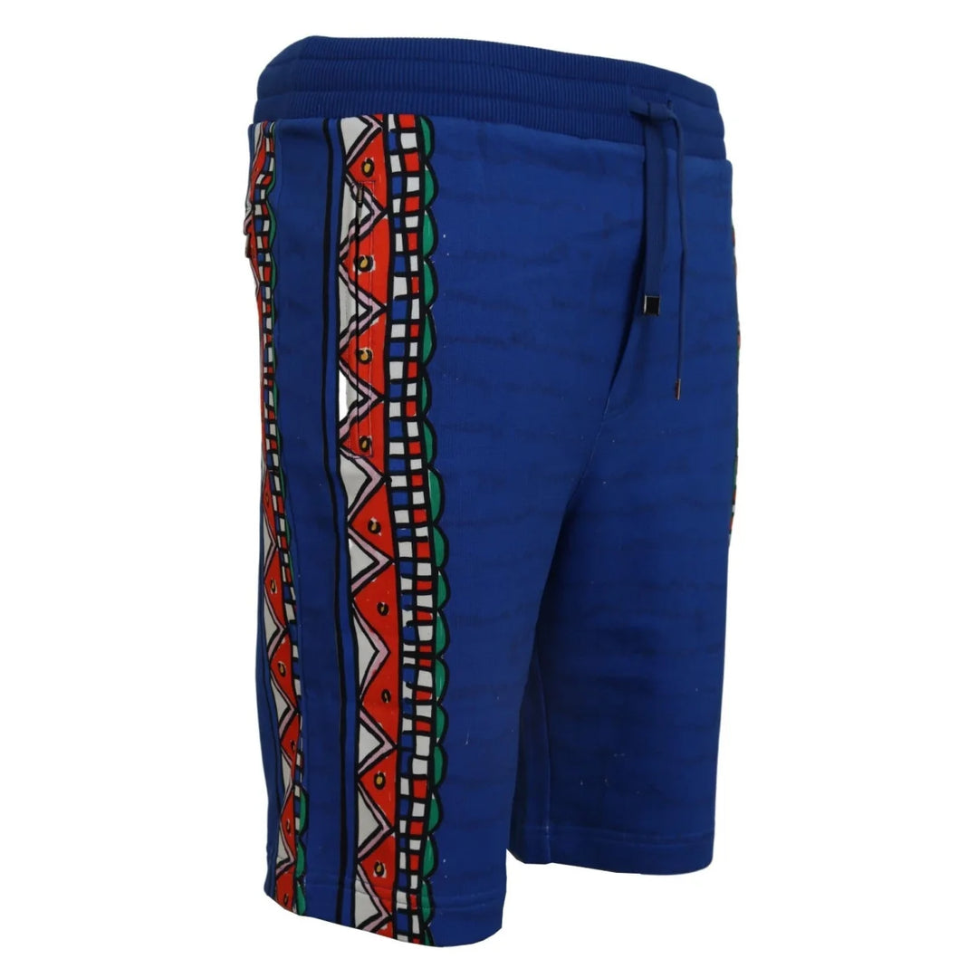 Dolce &amp; Gabbana Blue Cotton Printed Bermuda Trousers Shorts