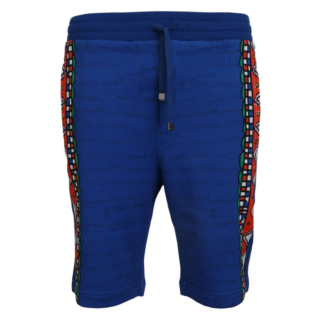 Dolce &amp; Gabbana Blue Cotton Printed Bermuda Trousers Shorts