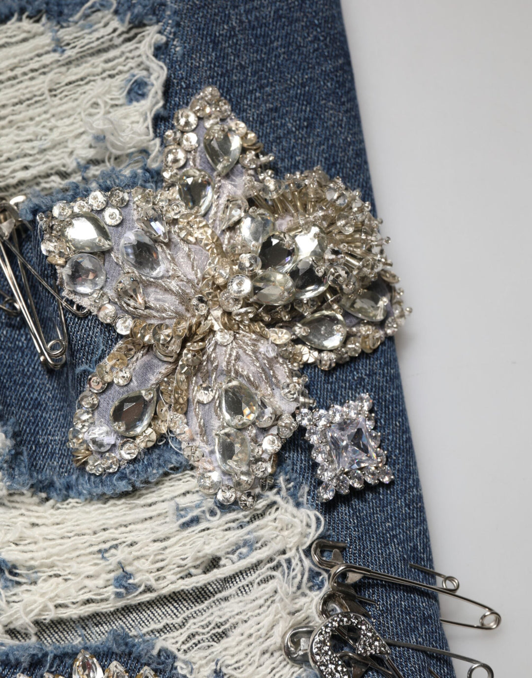 Dolce &amp; Gabbana Blue Cotton Rhinestone Embellish Denim Jeans