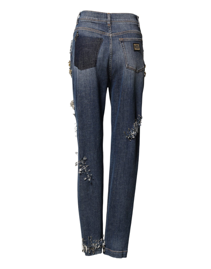 Dolce &amp; Gabbana Blue Cotton Rhinestone Embellish Denim Jeans