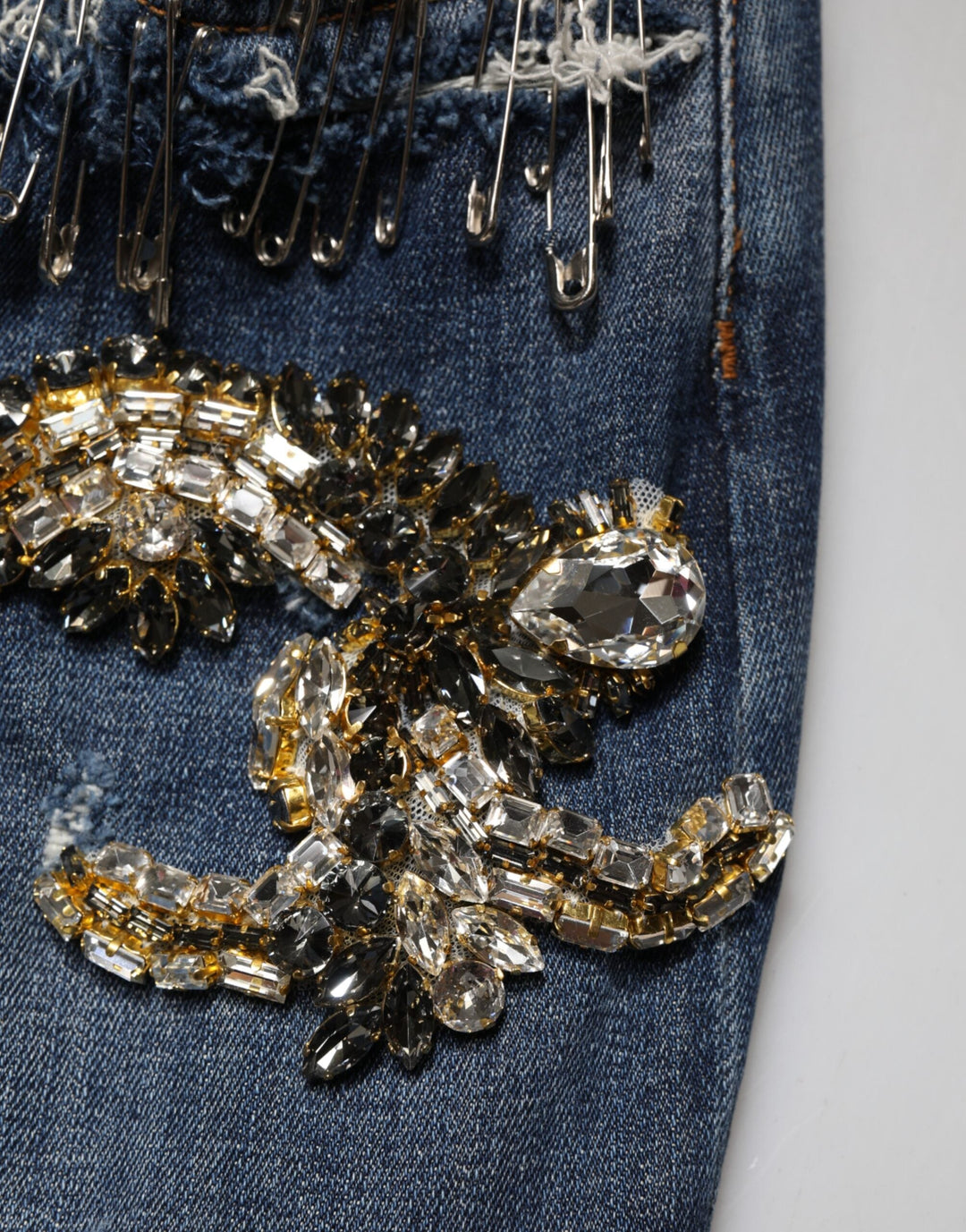 Dolce &amp; Gabbana Blue Cotton Rhinestone Embellish Denim Jeans