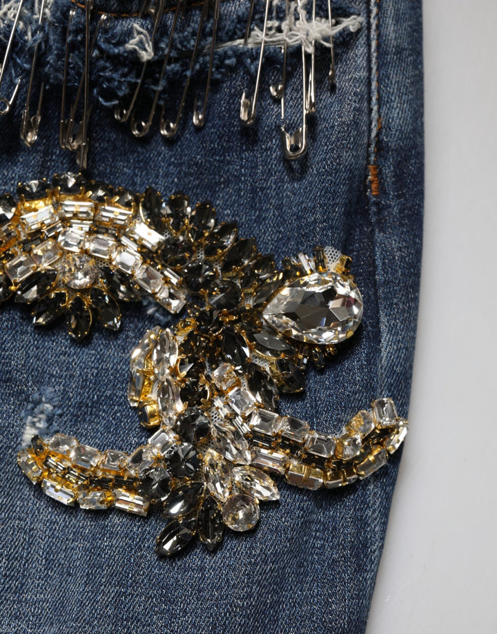 Dolce &amp; Gabbana Blue Cotton Rhinestone Embellish Denim Jeans