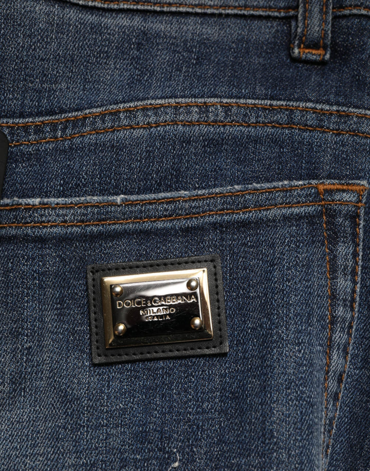 Dolce &amp; Gabbana Blue Cotton Rhinestone Embellish Denim Jeans