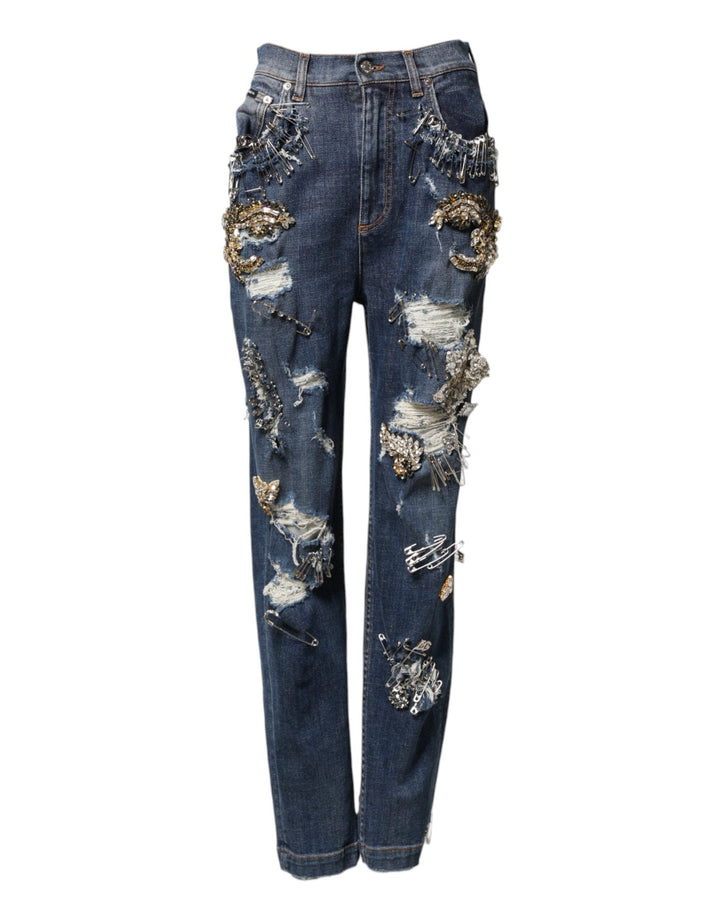 Dolce &amp; Gabbana Blue Cotton Rhinestone Embellish Denim Jeans