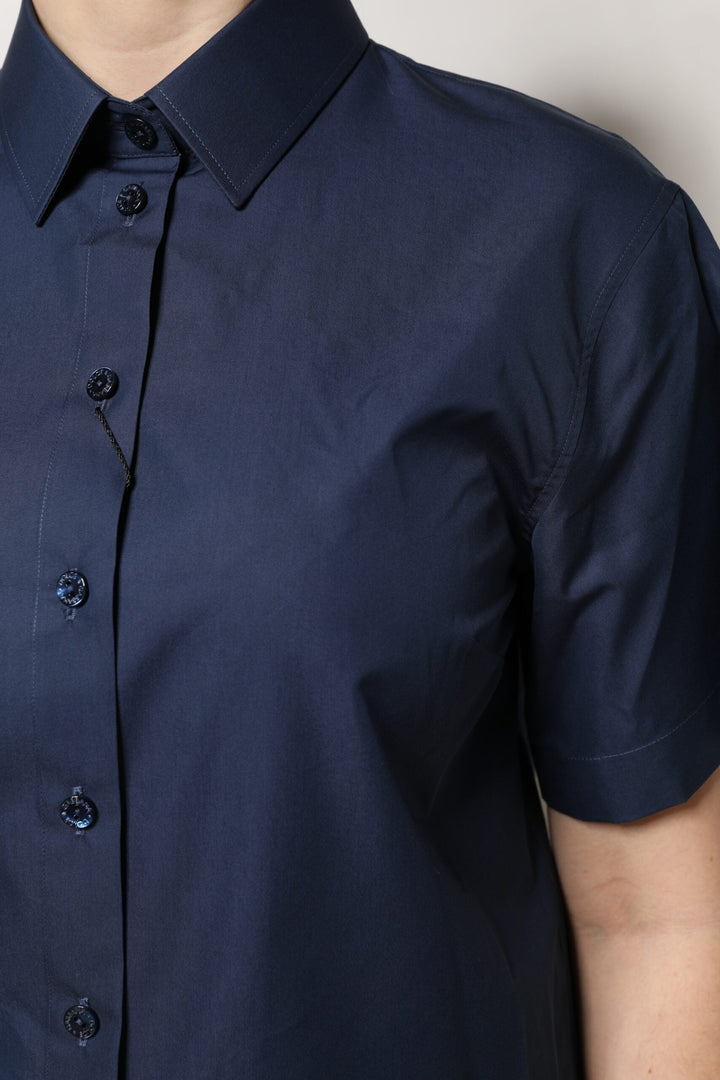 Dolce &amp; Gabbana Polos - Blue Cotton Short Sleeves Button Down Top