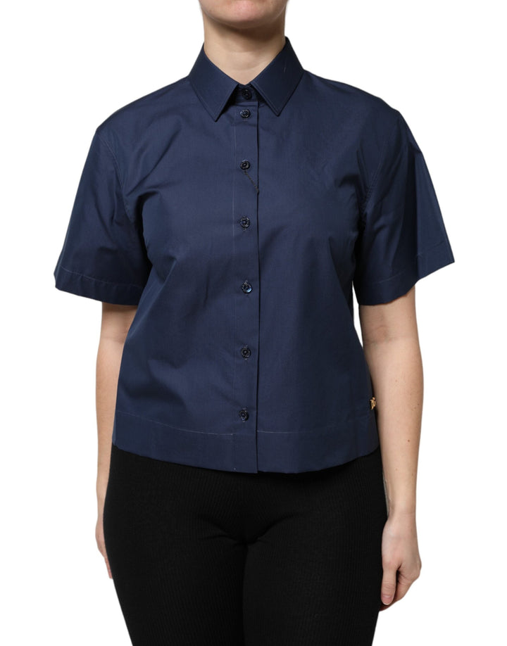 Dolce &amp; Gabbana Polos - Blue Cotton Short Sleeves Button Down Top