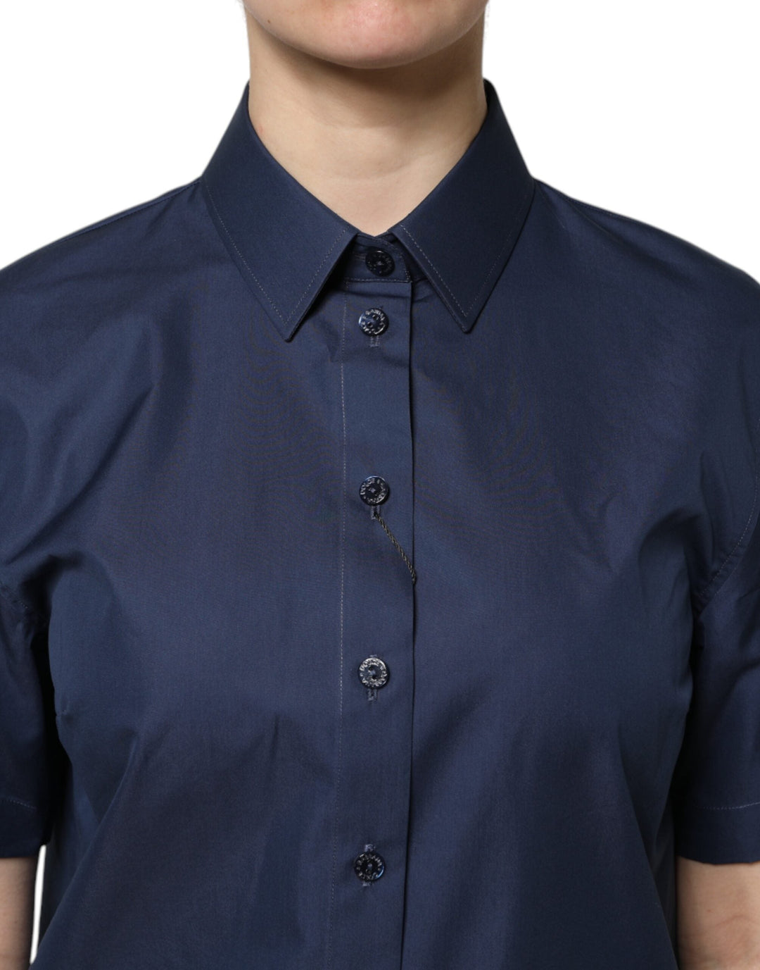 Dolce &amp; Gabbana Polos - Blue Cotton Short Sleeves Button Down Top