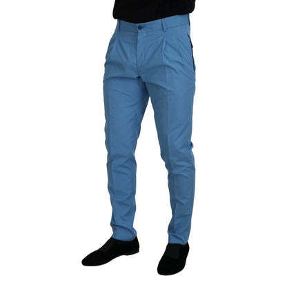 Dolce & Gabbana Blue Cotton Silk Trousers Chinos Pants
