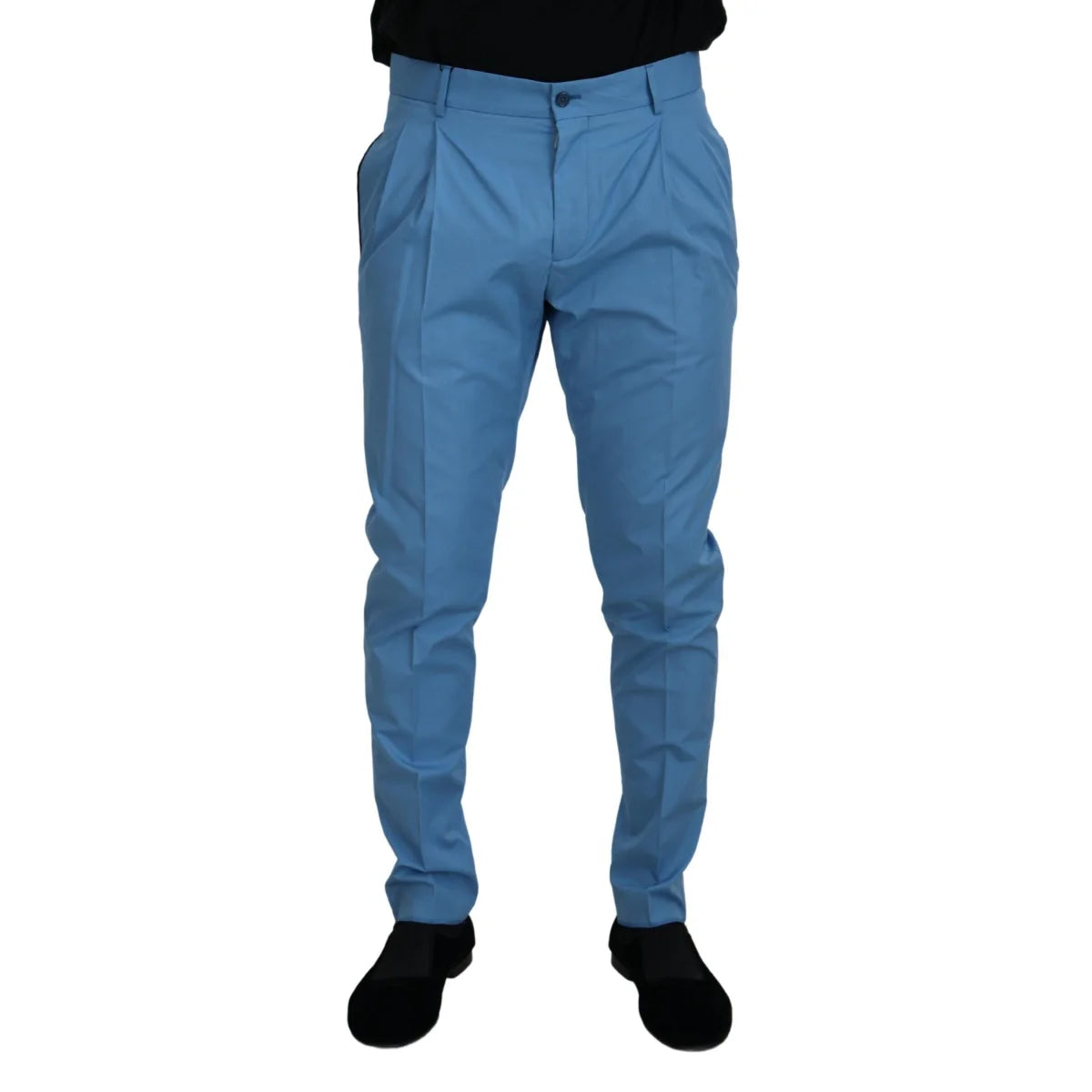 Dolce & Gabbana Blue Cotton Silk Trousers Chinos Pants