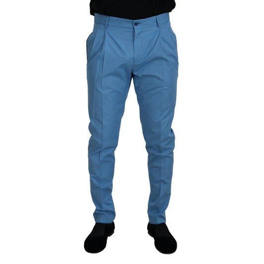 Dolce & Gabbana Blue Cotton Silk Trousers Chinos Pants