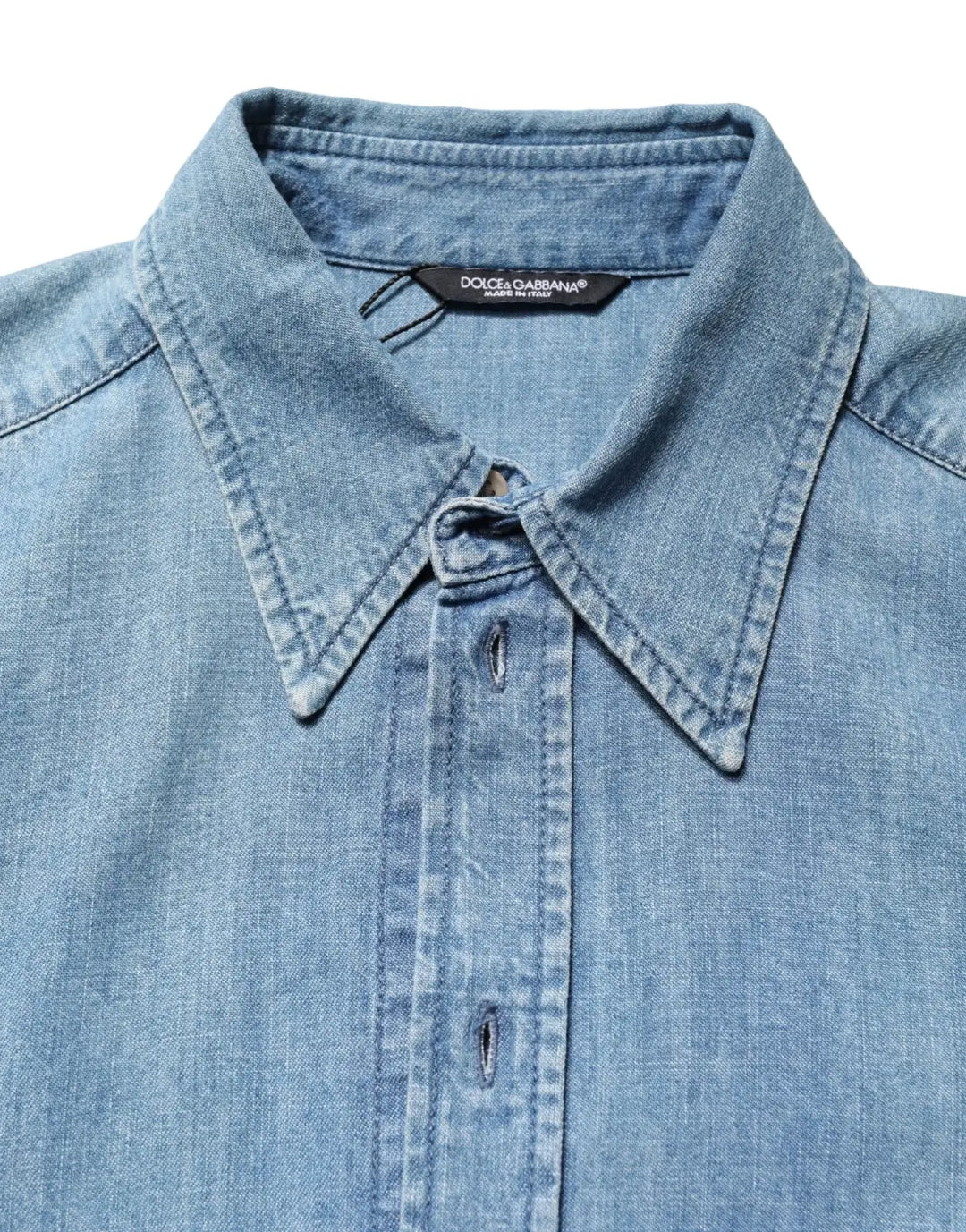 Dolce &amp; Gabbana Blue Cotton Stretch Casual Denim Slim Shirt