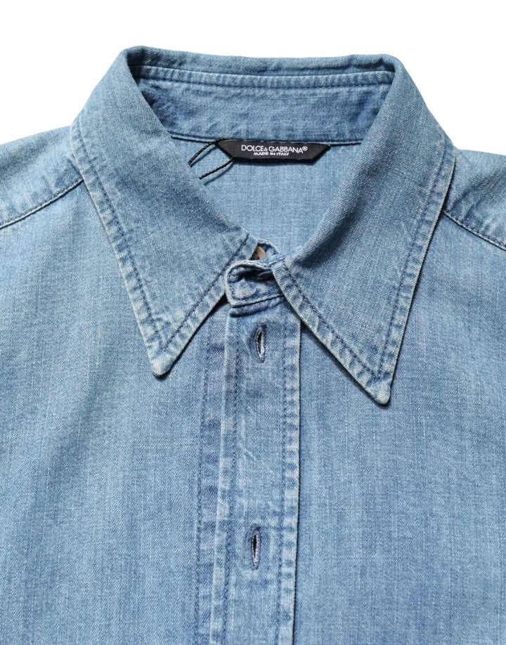Dolce &amp; Gabbana Blue Cotton Stretch Casual Denim Slim Shirt