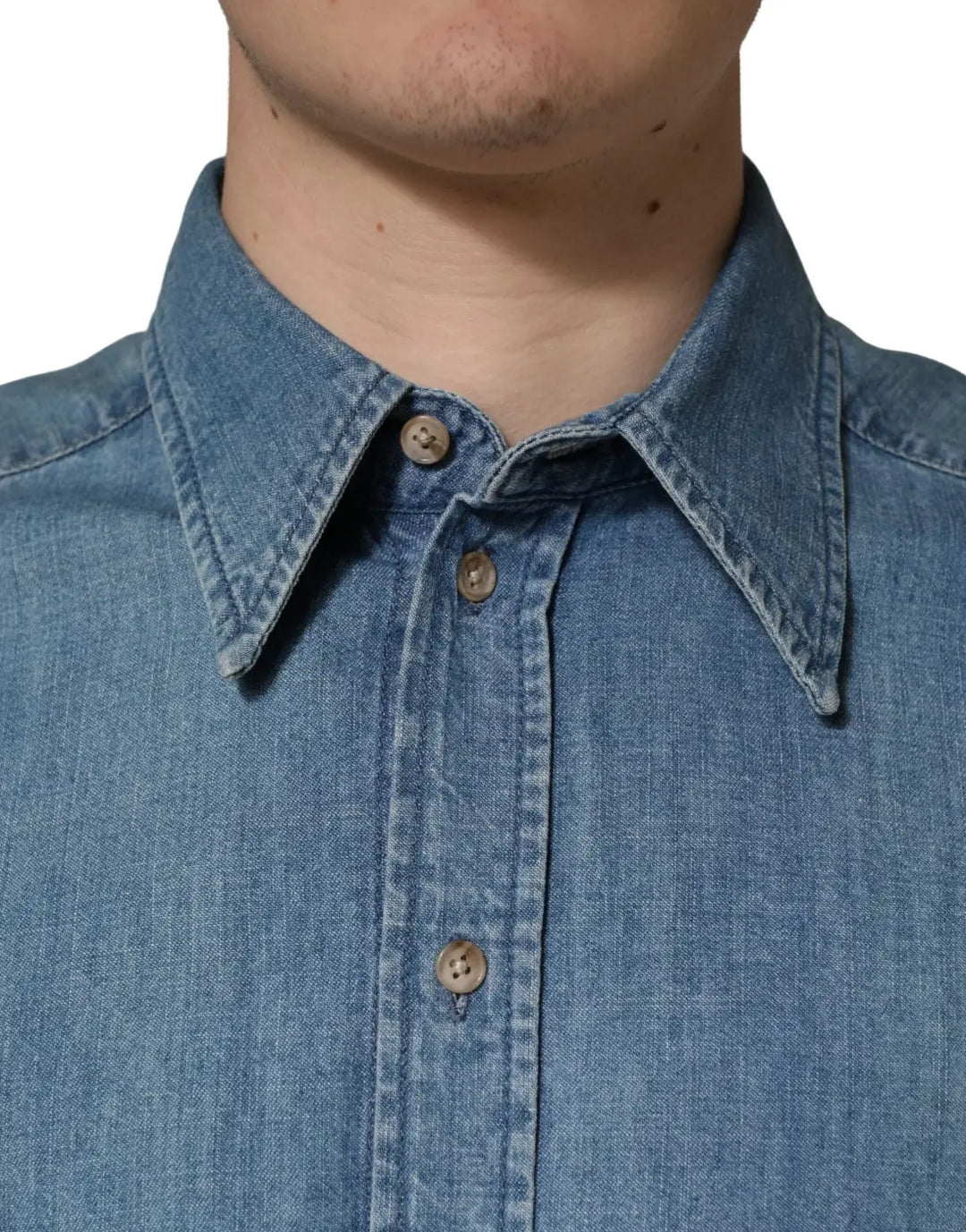 Dolce &amp; Gabbana Blue Cotton Stretch Casual Denim Slim Shirt
