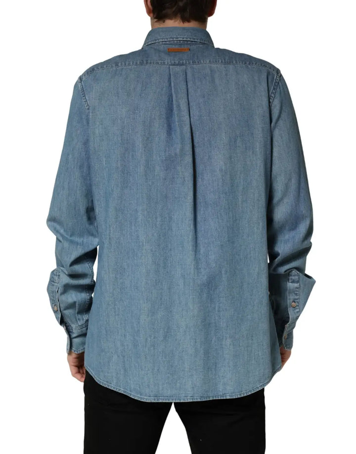 Dolce &amp; Gabbana Blue Cotton Stretch Casual Denim Slim Shirt