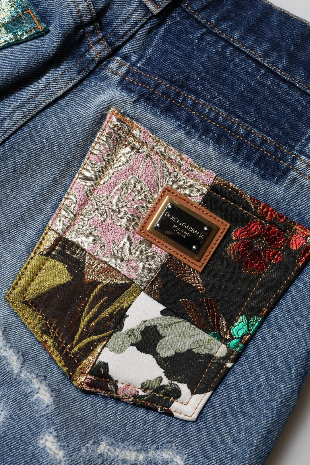 Dolce &amp; Gabbana Blue Cotton Tattered High Waist Denim Jeans