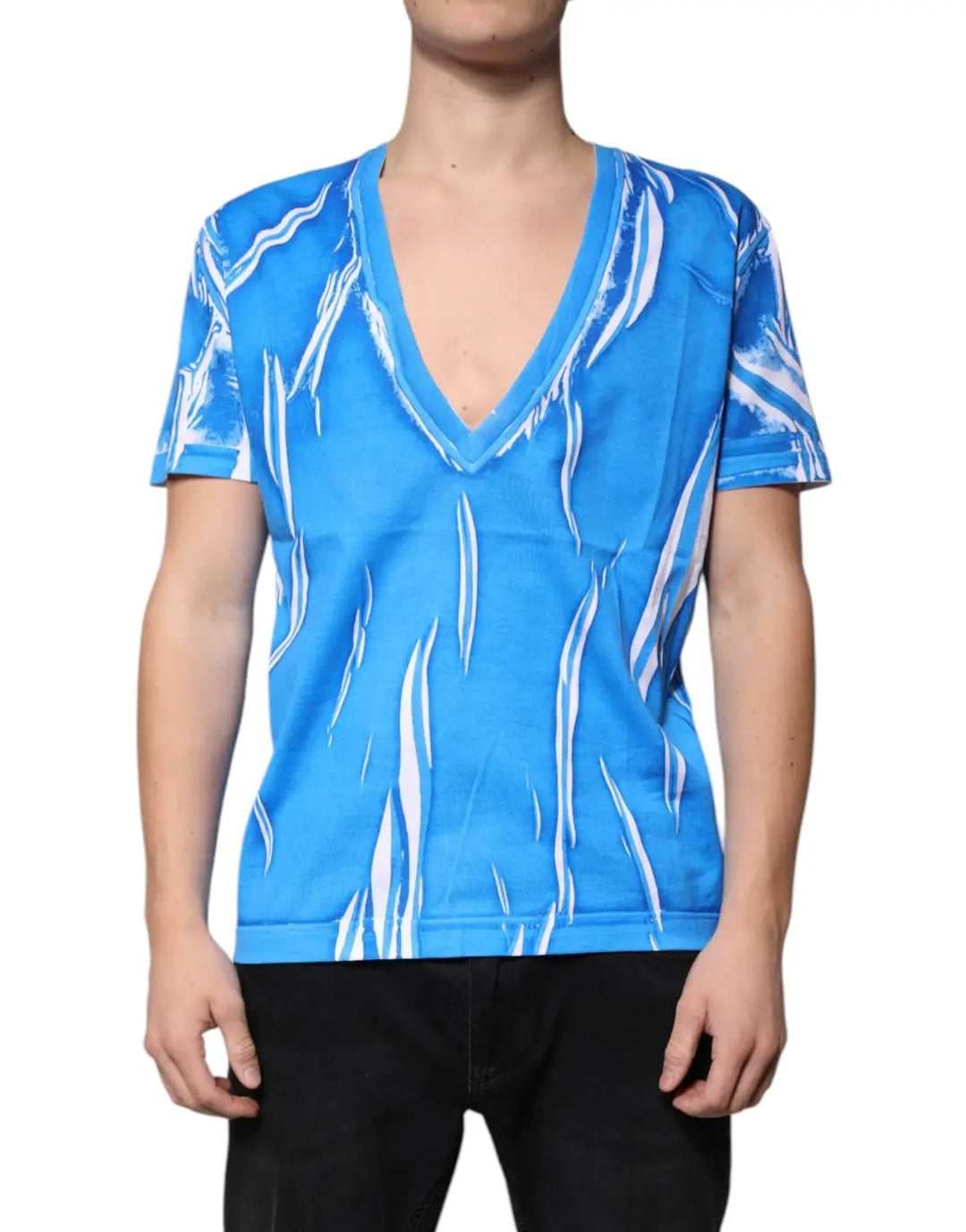 Dolce &amp; Gabbana Blue Cotton V-neck Short Sleeves T-shirt