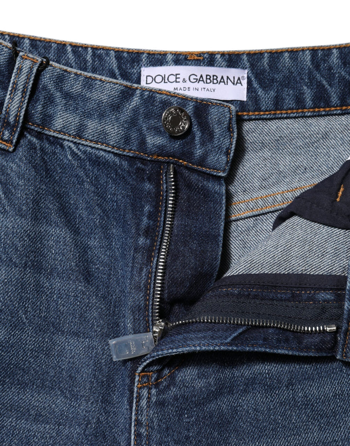 Dolce &amp; Gabbana Blue Cotton Wide Leg Tattered Denim Jeans