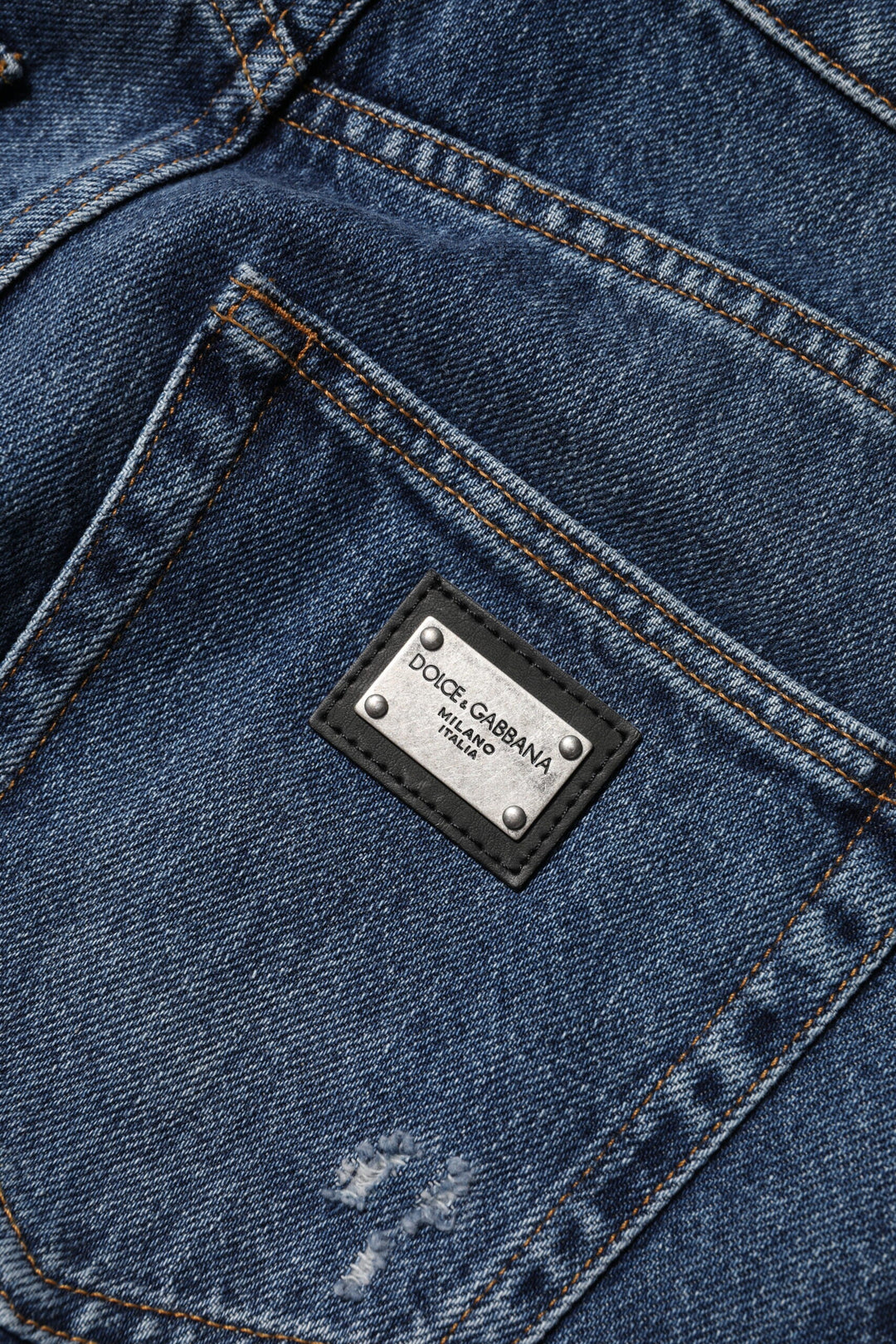 Dolce &amp; Gabbana Blue Cotton Wide Leg Tattered Denim Jeans