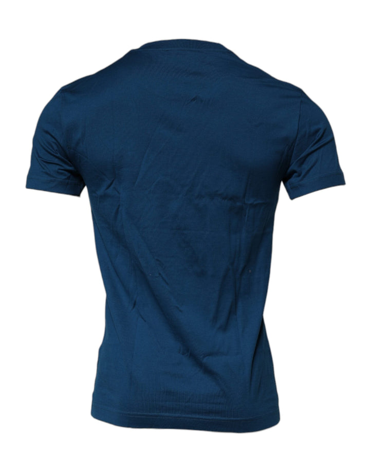 Dolce &amp; Gabbana Blue Crown Bee Cotton Men Crew Neck T-shirt