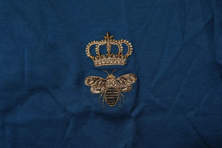 Dolce &amp; Gabbana Blue Crown Bee Cotton Men Crew Neck T-shirt
