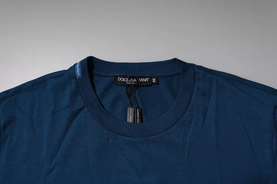 Dolce &amp; Gabbana Blue Crown Bee Cotton Men Crew Neck T-shirt