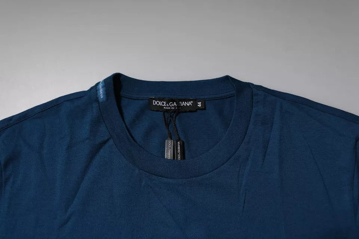 Dolce &amp; Gabbana Blue Crown Bee Cotton Men Crew Neck T-shirt