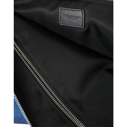 Dolce Gabbana Blue Crown Clutch with Logo and Zip Pockets &