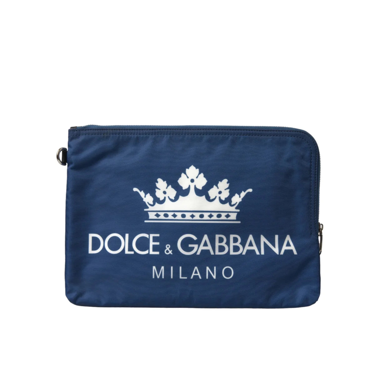 Dolce Gabbana Blue Crown Clutch with Logo and Zip Pockets &