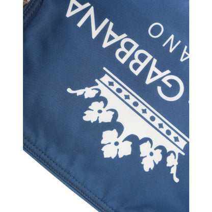 Dolce Gabbana Blue Crown Clutch with Logo and Zip Pockets &