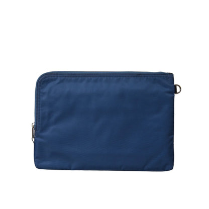 Dolce Gabbana Blue Crown Clutch with Logo and Zip Pockets &