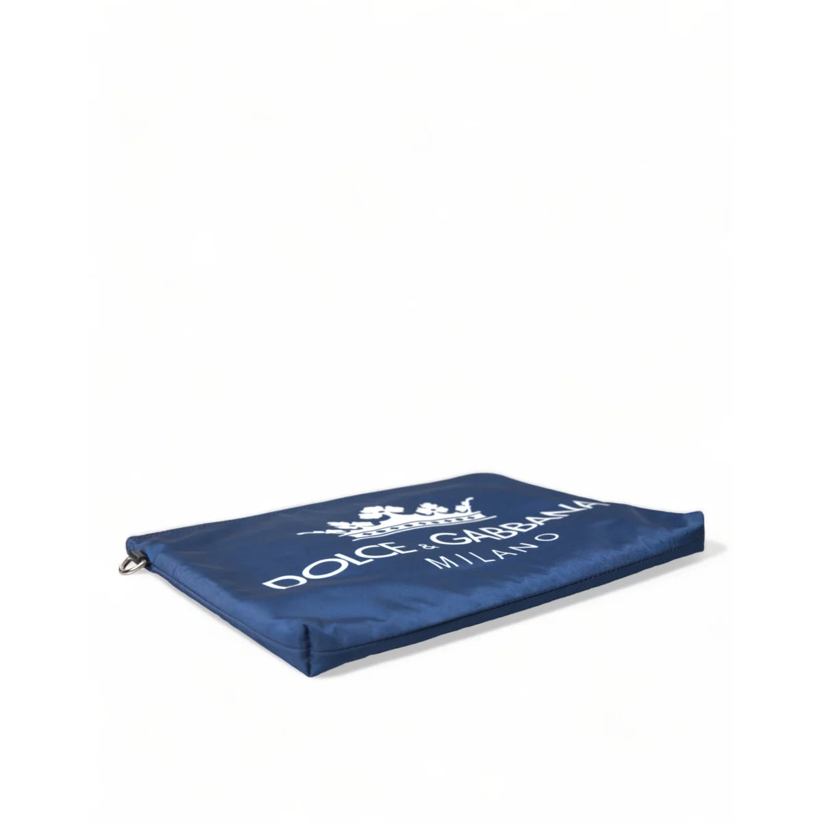 Dolce Gabbana Blue Crown Clutch with Logo and Zip Pockets &