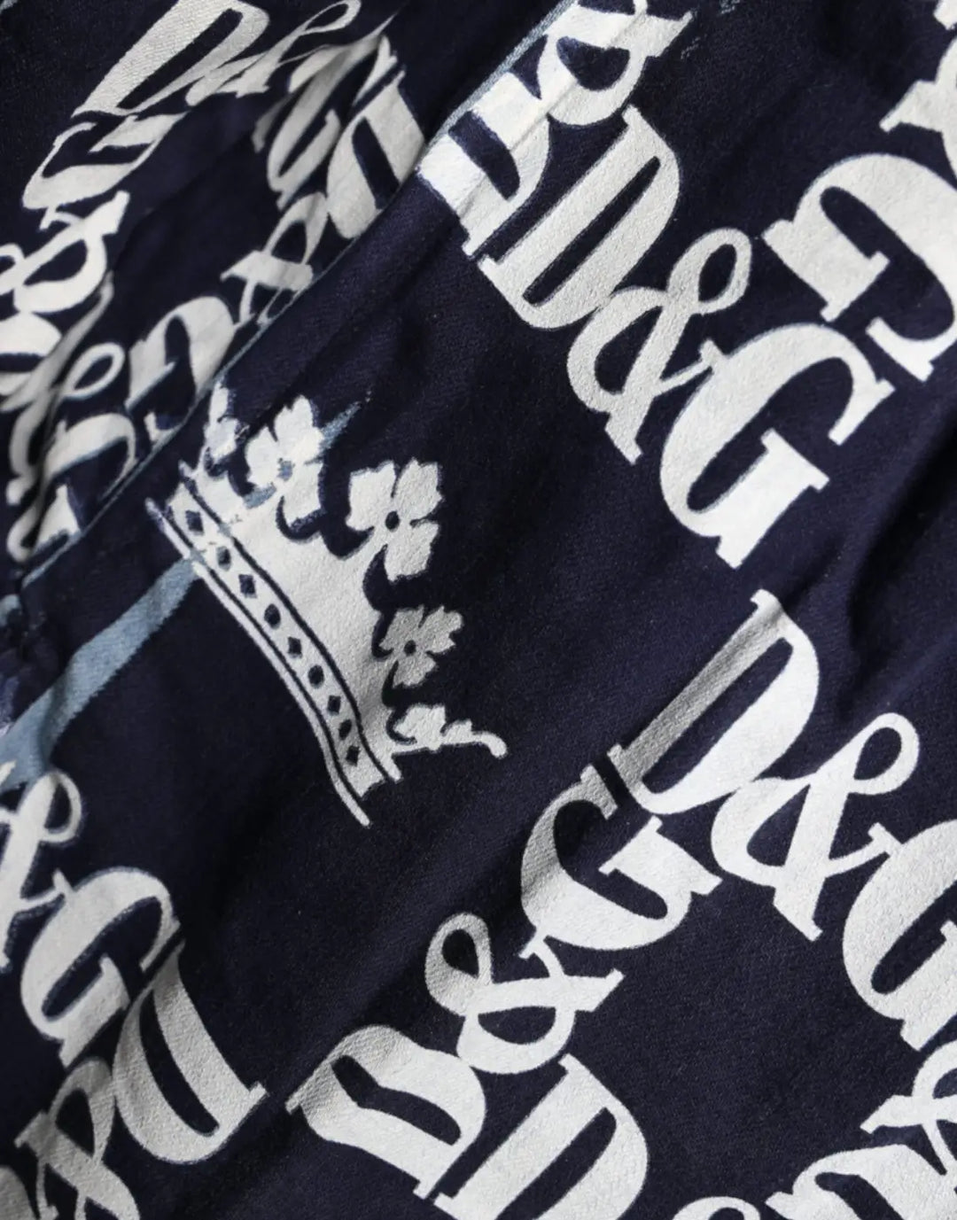 Dolce &amp; Gabbana Blue Crown Logo Print Slim Fit Cotton Shirt