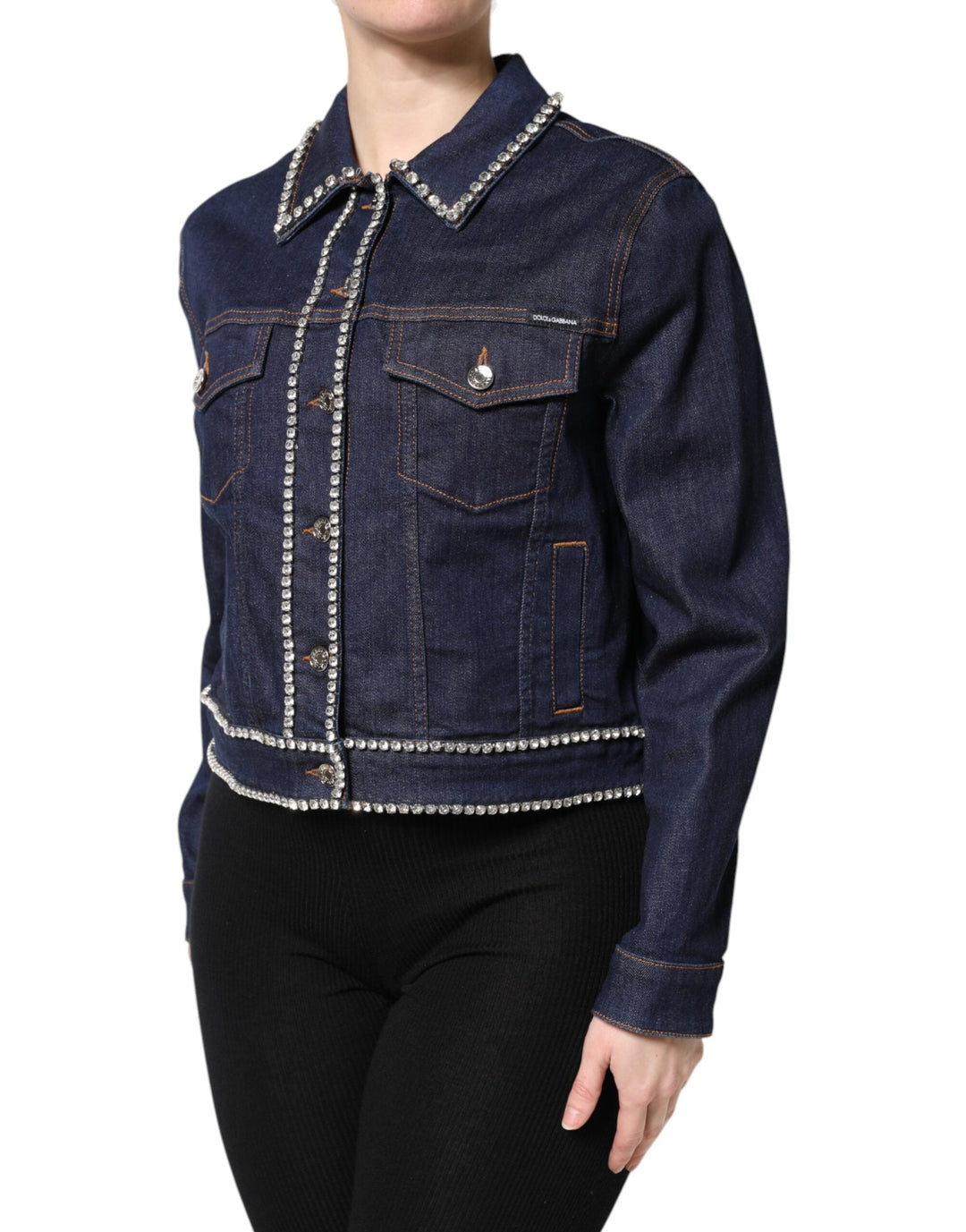 Dolce &amp; Gabbana Trucker Jackets - Blue Denim Cotton Crystal Embellished Jacket