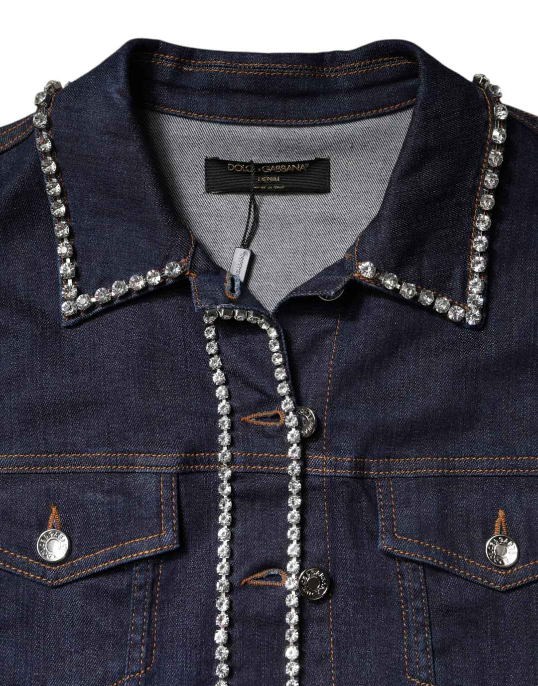 Dolce &amp; Gabbana Trucker Jackets - Blue Denim Cotton Crystal Embellished Jacket