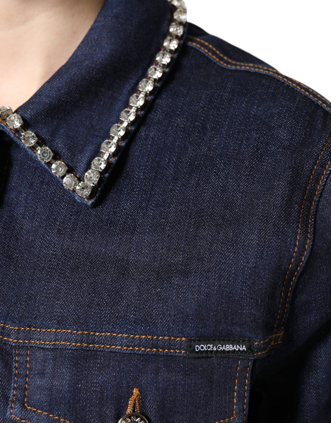 Dolce &amp; Gabbana Trucker Jackets - Blue Denim Cotton Crystal Embellished Jacket