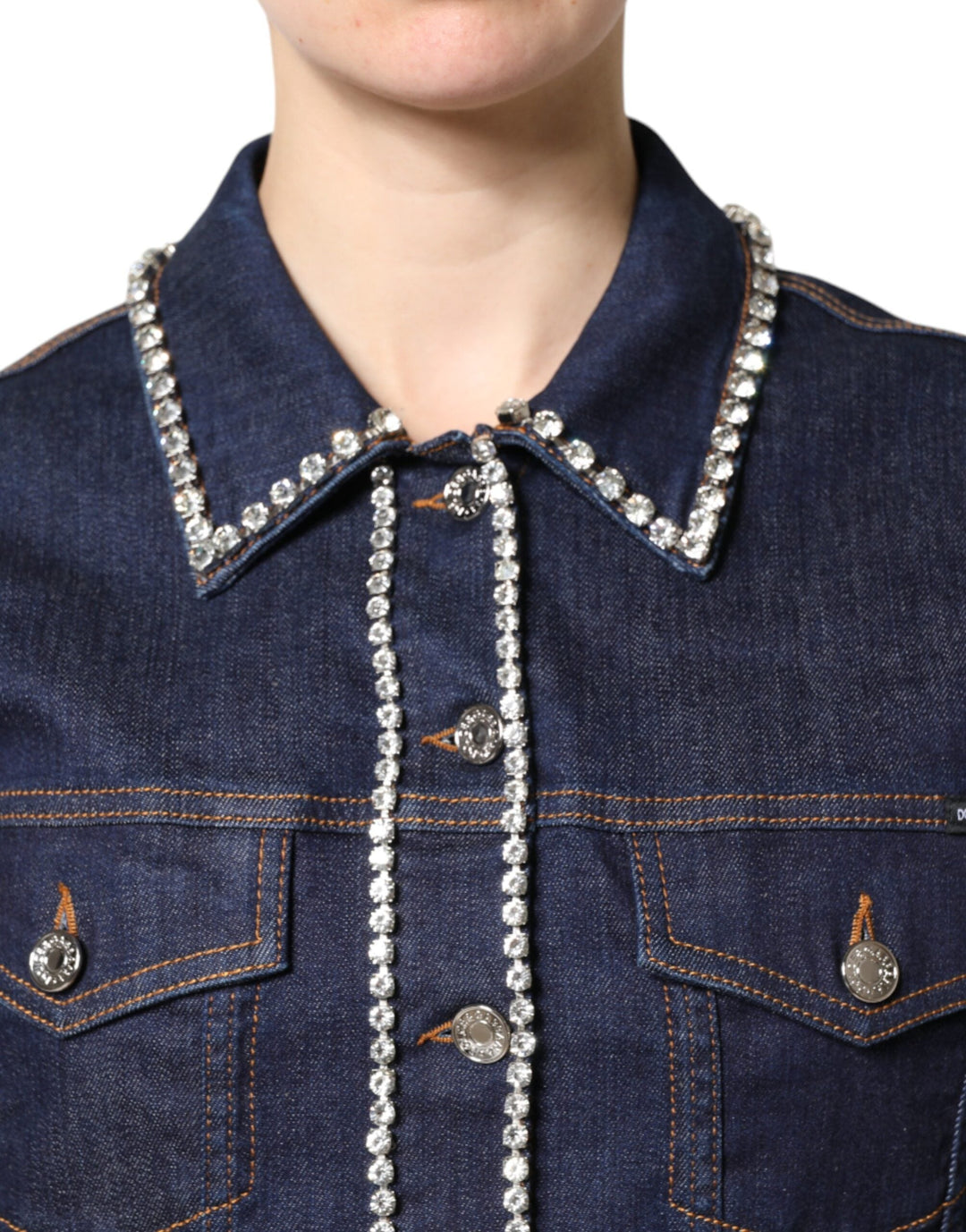 Dolce &amp; Gabbana Trucker Jackets - Blue Denim Cotton Crystal Embellished Jacket