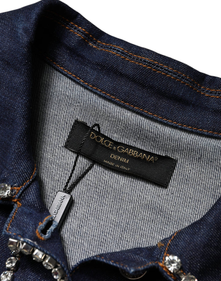 Dolce &amp; Gabbana Trucker Jackets - Blue Denim Cotton Crystal Embellished Jacket