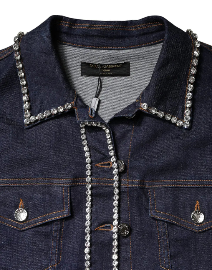 Dolce &amp; Gabbana Blue Denim Cotton Crystal Embellished Jacket