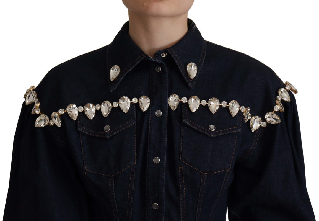 Dolce &amp; Gabbana Trucker Jackets - Blue Denim Crystal Embellish Cotton Jacket