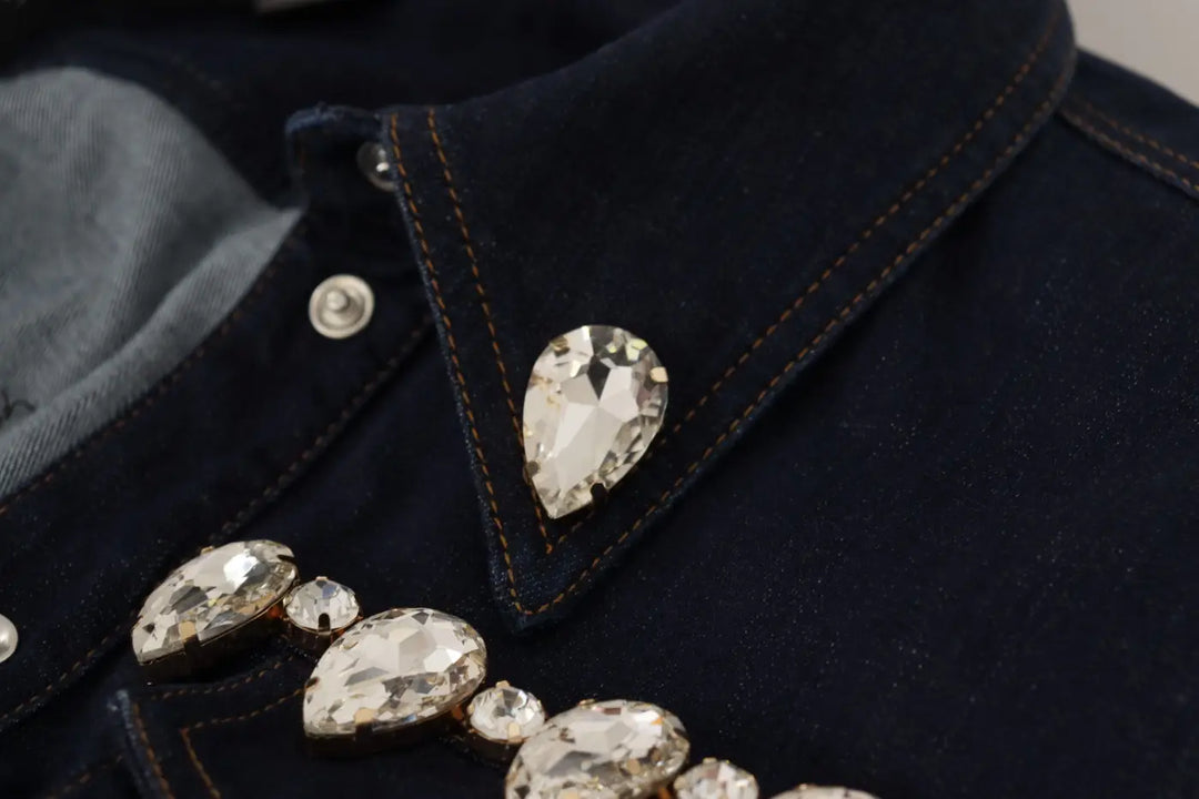 Dolce &amp; Gabbana Blue Denim Crystal Embellish Cotton Jacket