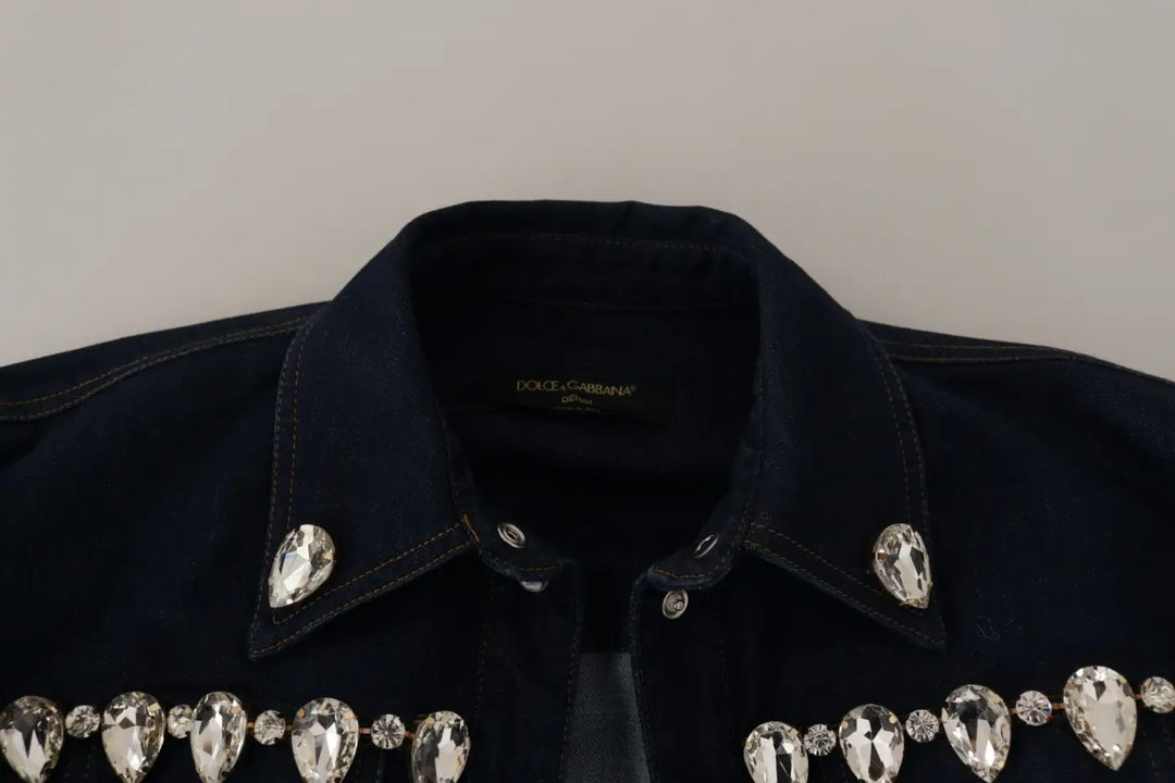 Dolce &amp; Gabbana Blue Denim Crystal Embellish Cotton Jacket