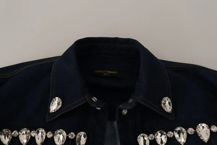 Dolce &amp; Gabbana Blue Denim Crystal Embellish Cotton Jacket