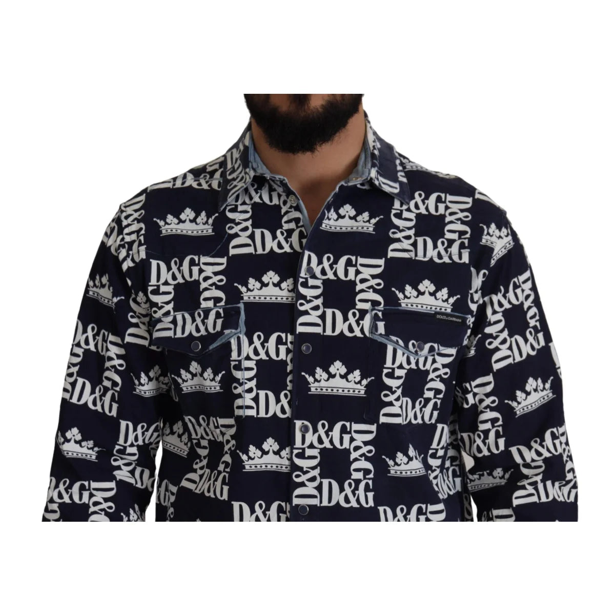 Dolce & Gabbana Blue Denim Stretch DG Crown Logo Casual Shirt