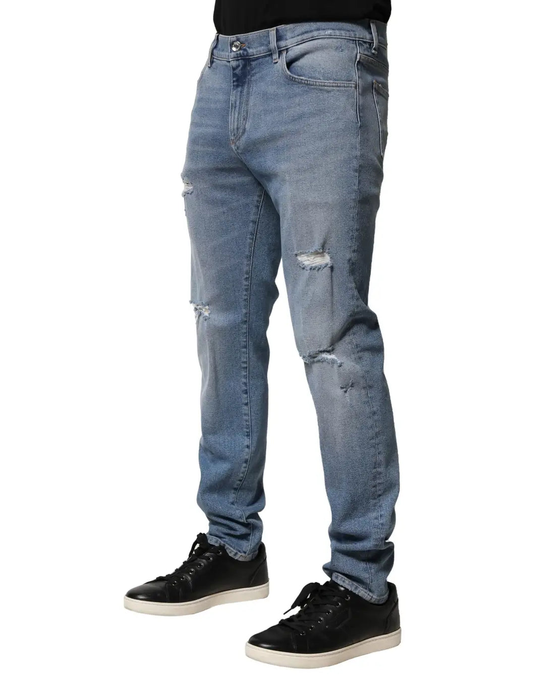 Dolce &amp; Gabbana Blue Distressed Cotton Slim Men Denim Jeans