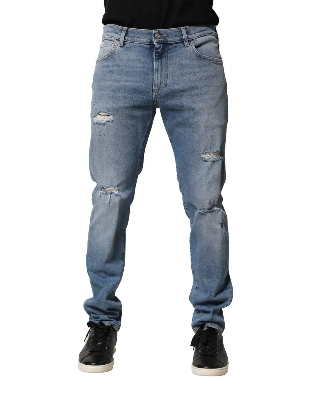 Dolce &amp; Gabbana Blue Distressed Cotton Slim Men Denim Jeans