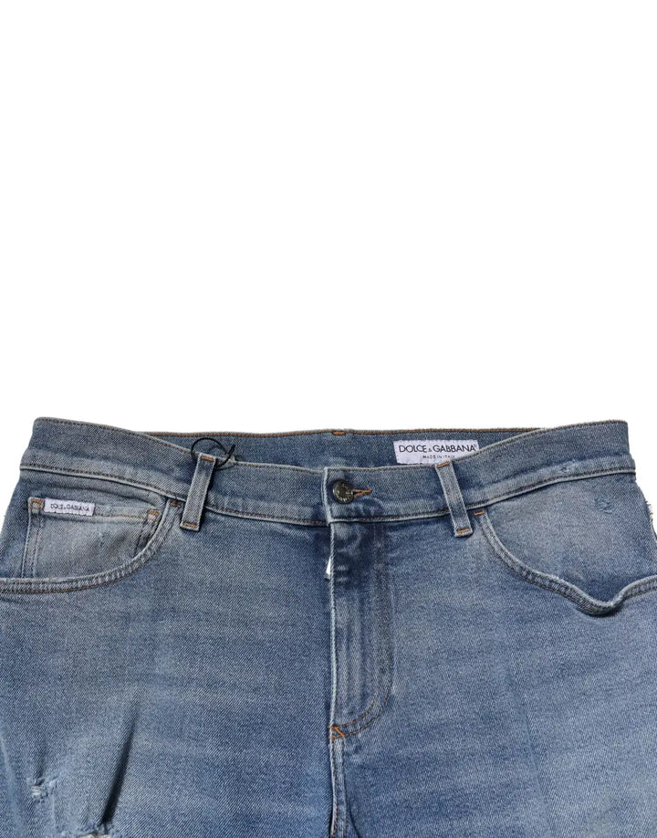 Dolce &amp; Gabbana Blue Distressed Cotton Slim Men Denim Jeans