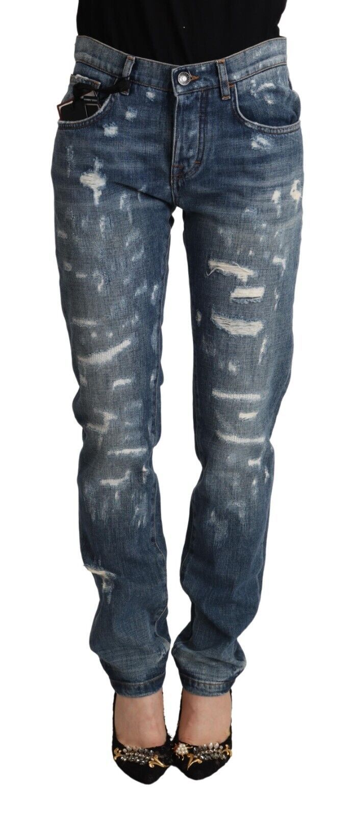 Dolce &amp; Gabbana Blue Distressed Denim Boyfriend Skinny Jeans