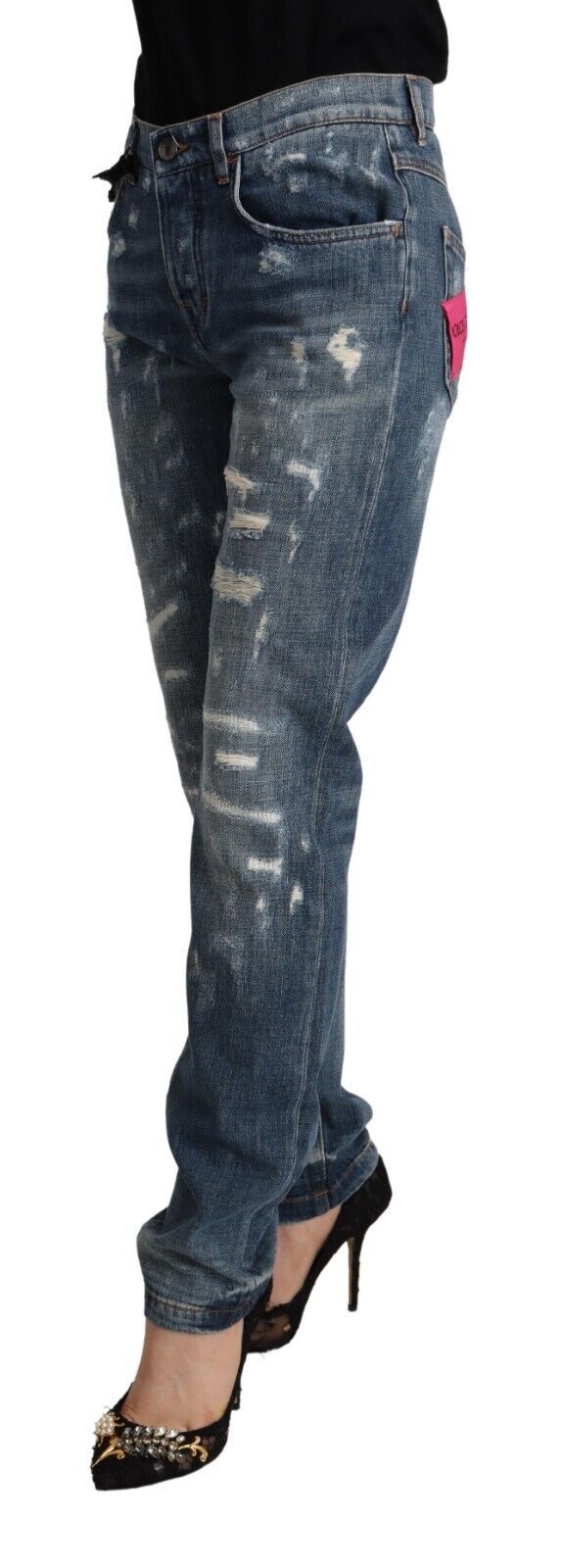 Dolce & Gabbana Blue Distressed Denim Boyfriend Skinny Jeans